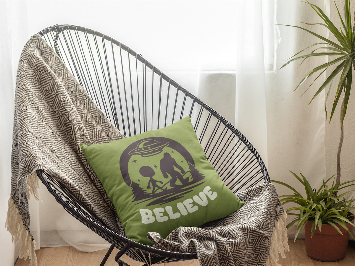 Believe in Aliens and Bigfoot Square Pillow