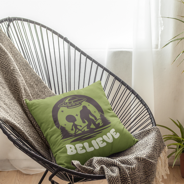 Believe in Aliens and Bigfoot Square Pillow