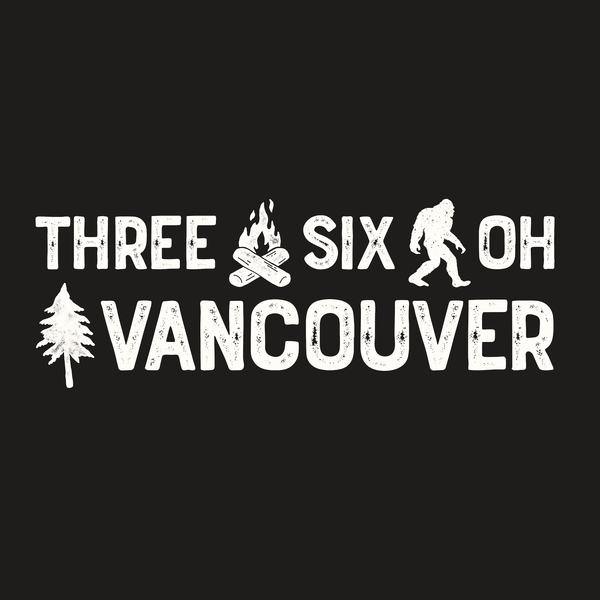 Three Six Oh Roots Vancouver Weekender Bag design featuring axe, sasquatch, and tree graphics.